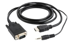 Adapter GEMBIRD A-HDMI-VGA-03-6 (HDMI M - D-Sub (VGA), Jack stereo 3,5 mm M; 1,8m; kolor czarny) Adapter GEMBIRD A-HDMI-VGA-03-6 (HDMI M - D-Sub (VGA), Jack stereo 3,5 mm M; 1,8m; kolor czarny)