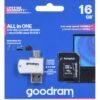 Karta pamięci z adapterem i czytnikiem kart GoodRam All in one M1A4-0160R12 (16GB; Class 10; Adapter, Czytnik kart MicroSDHC, Karta pamięci)