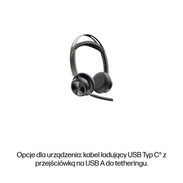 POLY Zestaw słuchawkowy Voyager Focus 2 z certyfikatem Microsoft Teams USB-C-C + przejściówka USB-C/A + podstawka ładująca /Retail