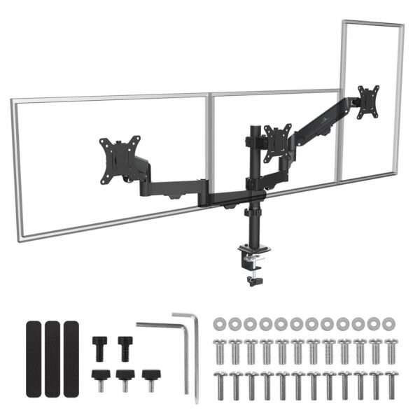 MACLEAN UCHWYT NA 3 MONITORY, SPRĘŻYNA GAZOWA, 17"-27", 2-8KG, CZARNY MC-137