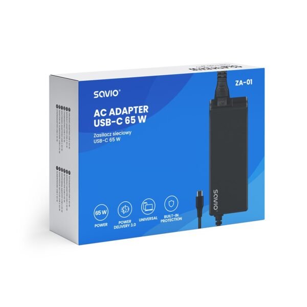 SAVIO ZASILACZ SIECIOWY USB-C 65W ZA-01